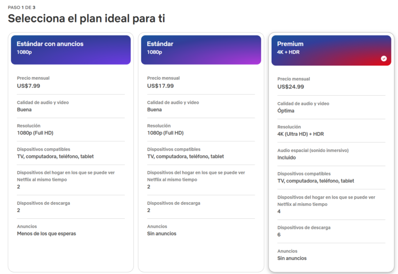 planes de Netflix en EEUU, captura de pantalla