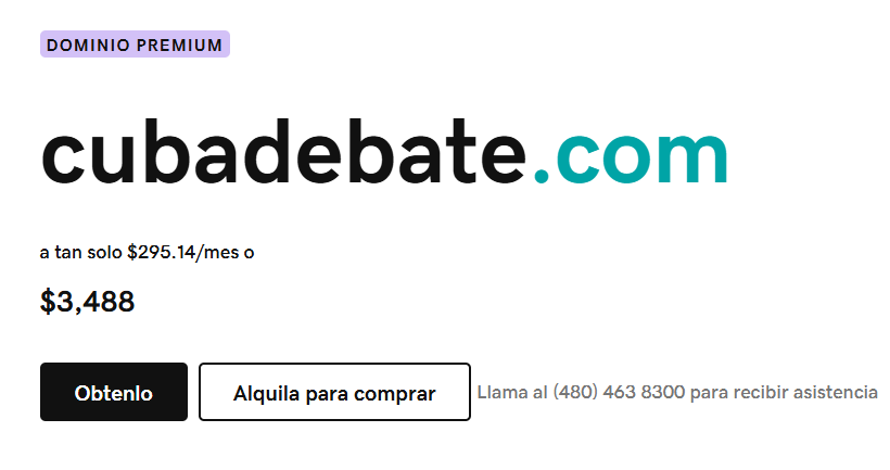cubadebate a la venta, captura del sitio Godaddy